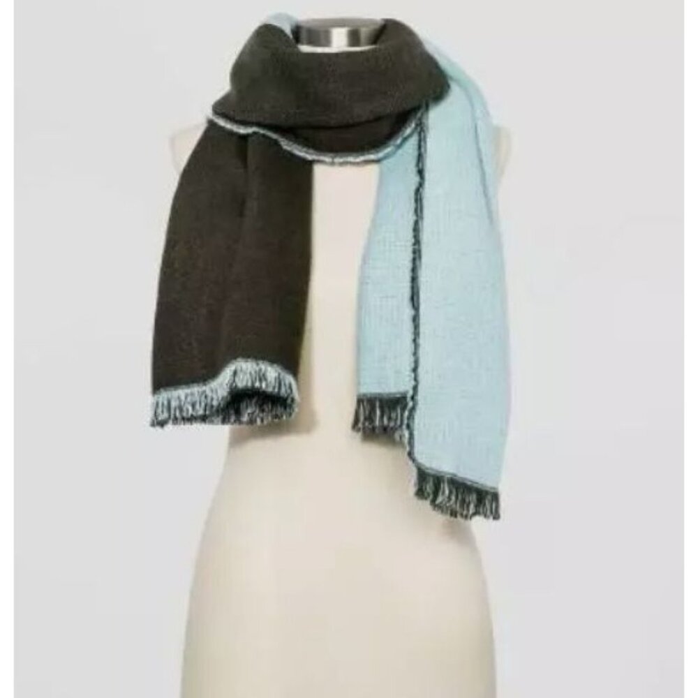 Women's Oblong Block Scarf by a new day Light Blue & Dark Brown